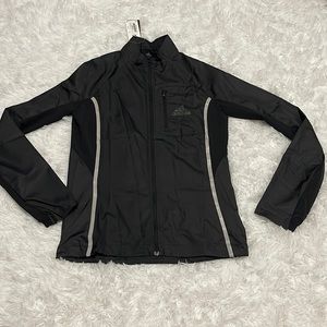 Mens reflective black adidas running windbreaker jacket